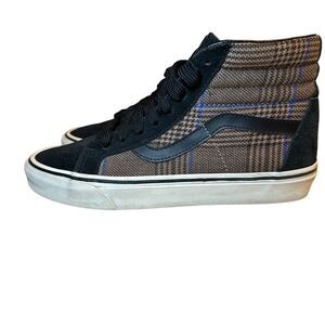 VANS Off The Wall Hi High Top Black Brown Plaid Sneakers Unisex M 8/W 9.5 Skater